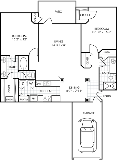 Two Bedroom Two Bathroom Floorplan 1177
